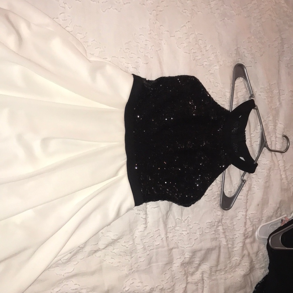 Black and white sequin dress
